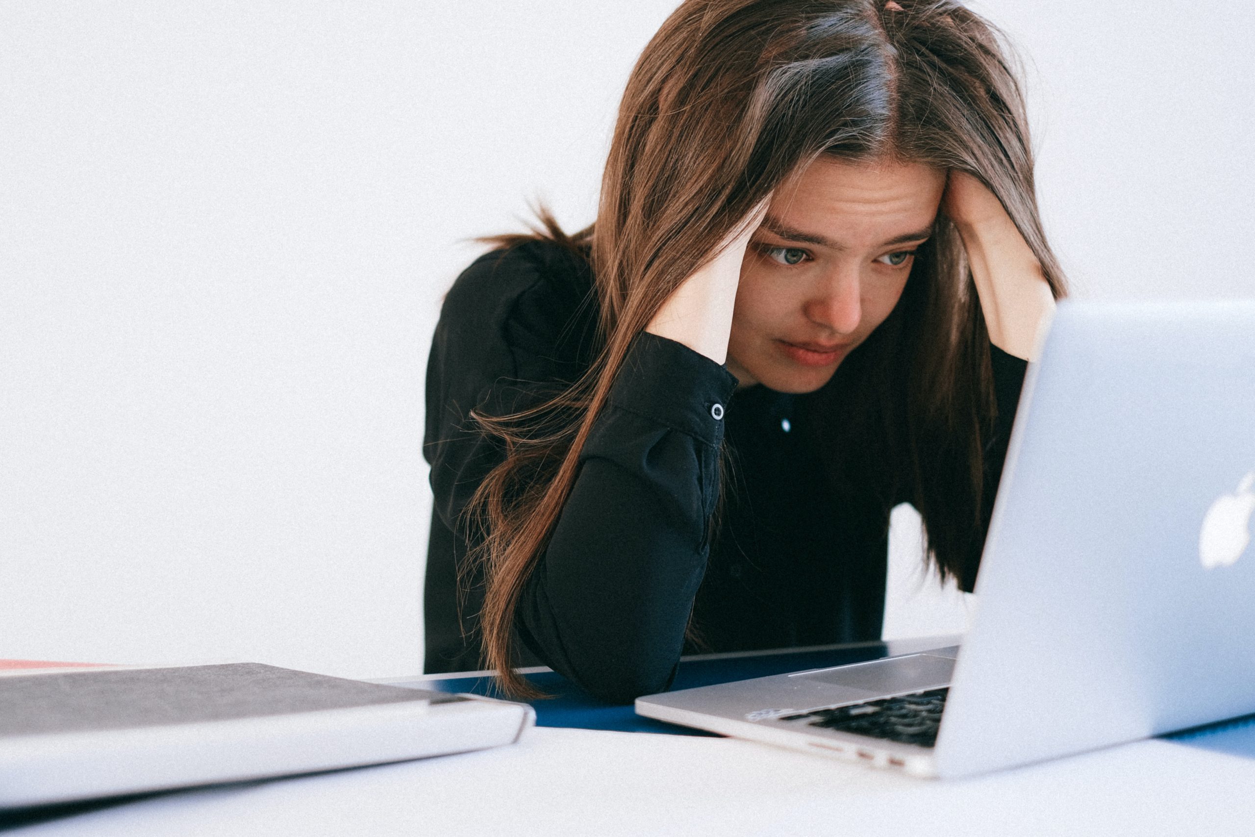 woman stalked,wildone forever,laptop,sad,scared